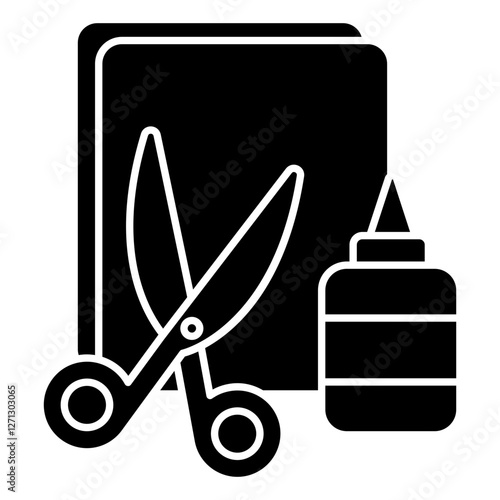 A trendy design icon of scissors with glue
