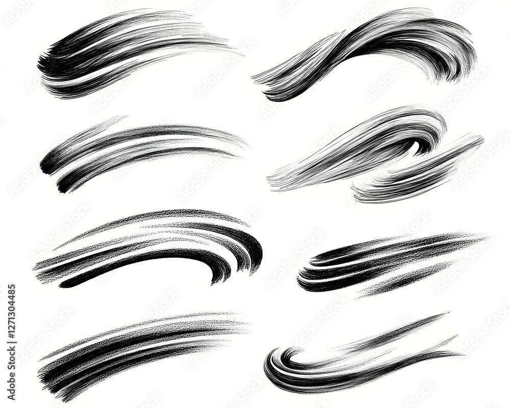 Fototapeta premium Black paint brush strokes, design elements, white background, graphic design resource