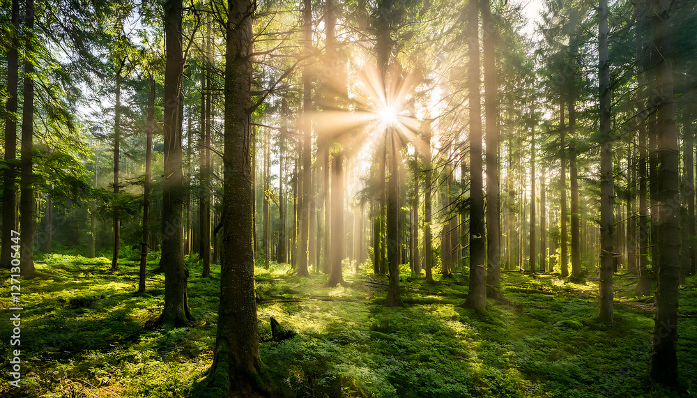 Obraz premium sun rays in the forest