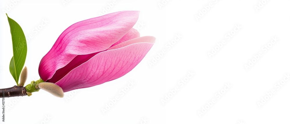 custom made wallpaper toronto digitalClose-Up of Vibrant Pink Magnolia Flower Blooming on a Branch Against a White Background
