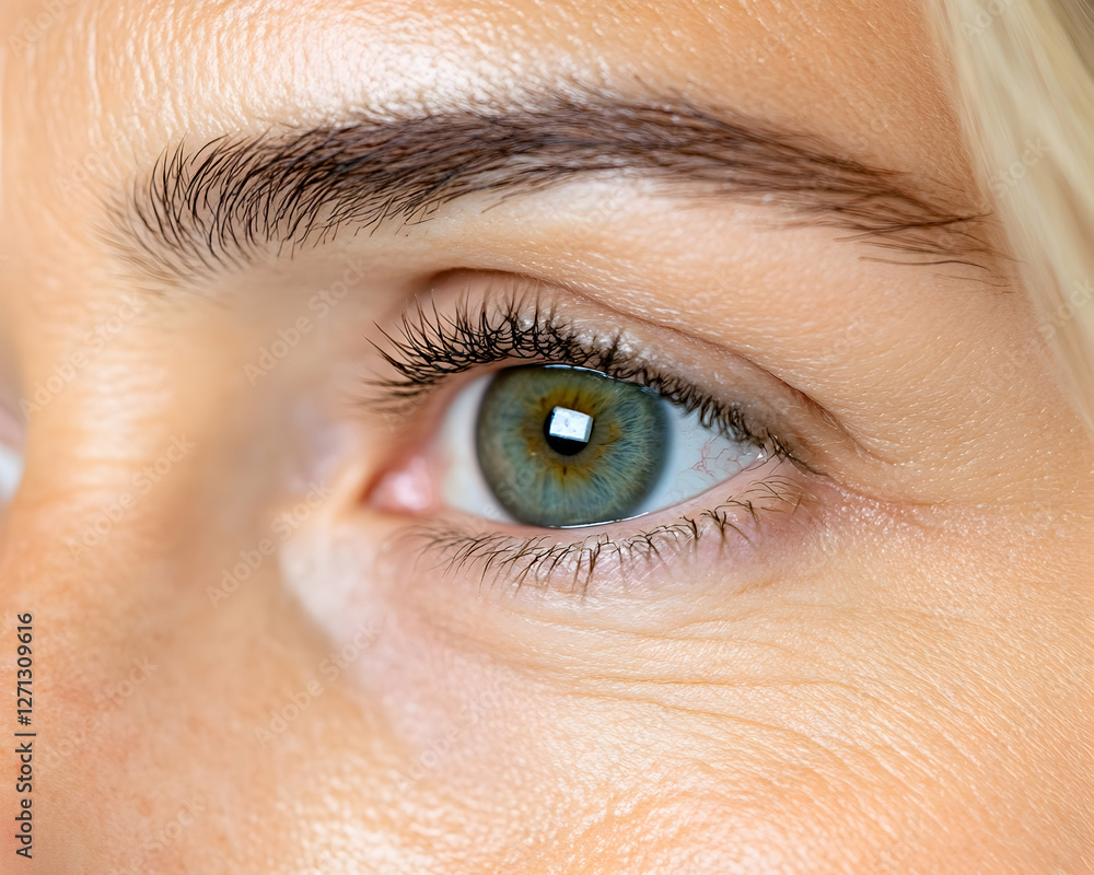 Obraz premium Close-up of a woman's eye, looking sideways, skin texture visible