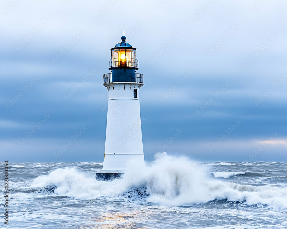 Obraz premium Coastal Lighthouse Storm Waves Ocean Navigation
