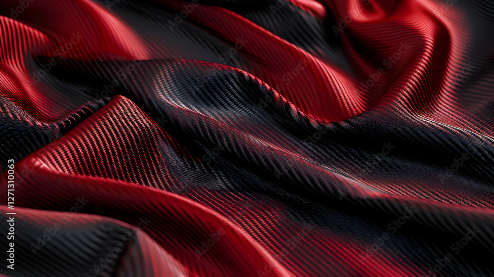 Naklejka premium Close-up of luxurious red and black fabric, showcasing intricate texture and sheen, ideal for design