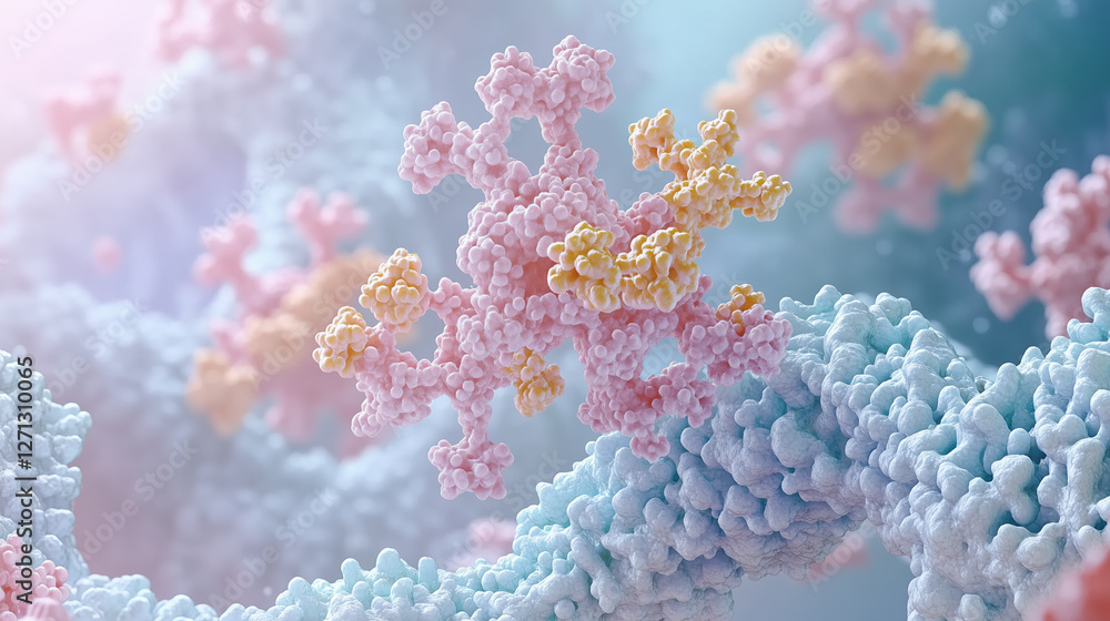 Dynamic molecular visualization showcasing intricate structures in vibrant colors, highlighting beauty of scientific discovery and complexity of molecular interactions Dynamic molecular visualization showcasing intricate structures in vibrant colors, highlighting beauty of scientific discovery and complexity of molecular interactions