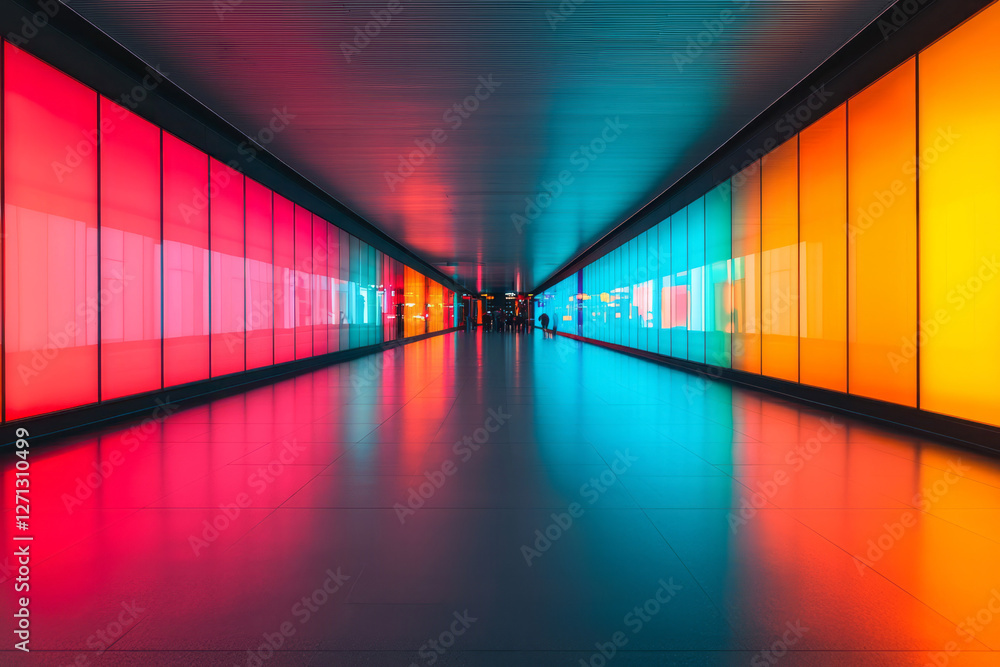 Fototapeta premium A dynamic, slightly blurred perspective that captures the sense of movement, neon reflections on