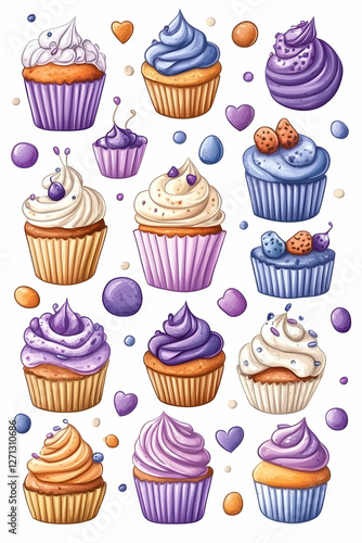 Wallpaper Mural Colorful cupcakes; sweet treats; bakery; festive background; recipe illustration Torontodigital.ca