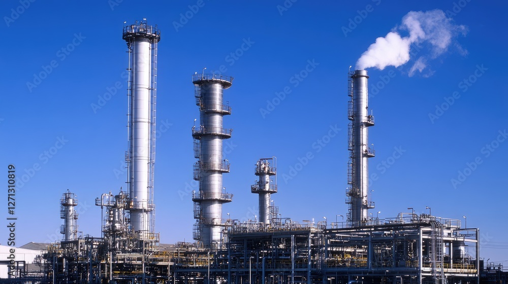 A natural gas processing plant with tall distillation towers A natural gas processing plant with tall distillation towers