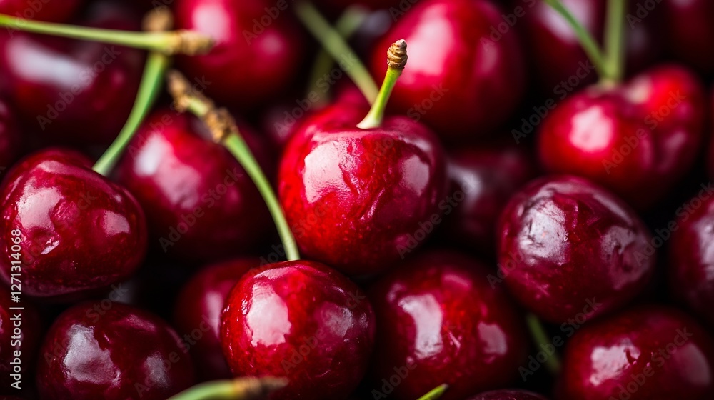 A closeup view of shiny red cherries freshly picked and ready to eat : Generative AI A closeup view of shiny red cherries freshly picked and ready to eat : Generative AI
