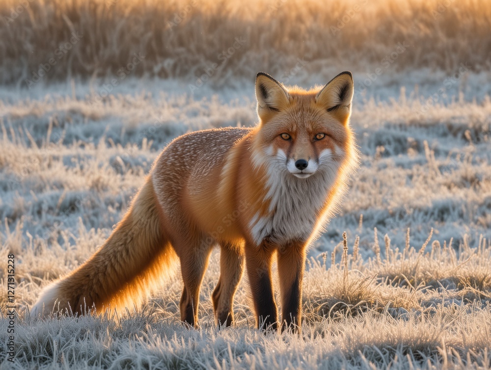 Obraz premium Red Fox in a Frosty Field