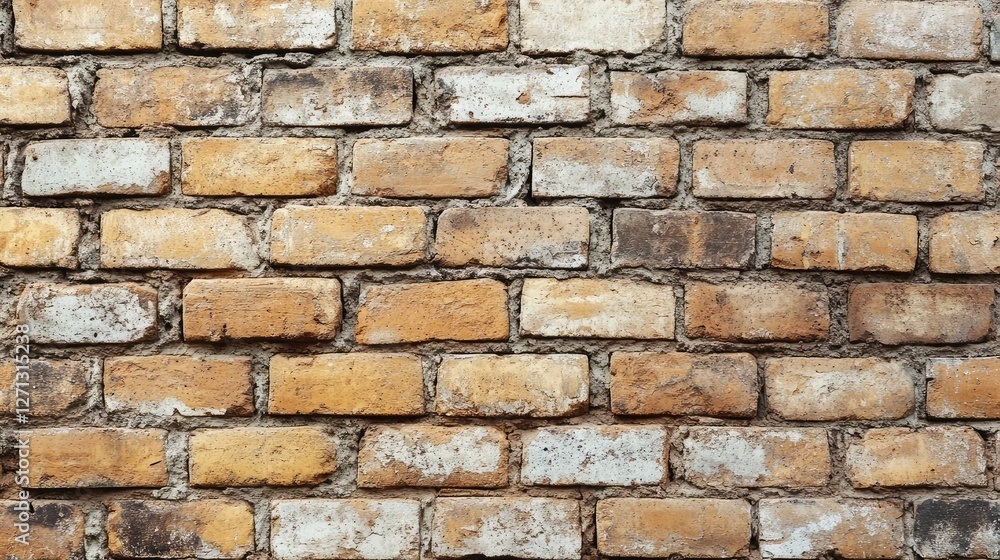 Sun-faded aged brick wall background with warm ochre tones and natural wear, creating a countryside charm. Sun-faded aged brick wall background with warm ochre tones and natural wear, creating a countryside charm.
