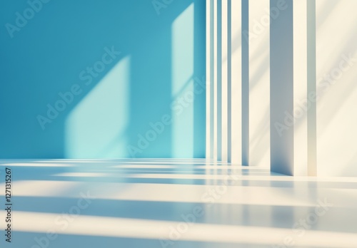 3D Render of Empty Room with Blue Background and Soft Light from Left