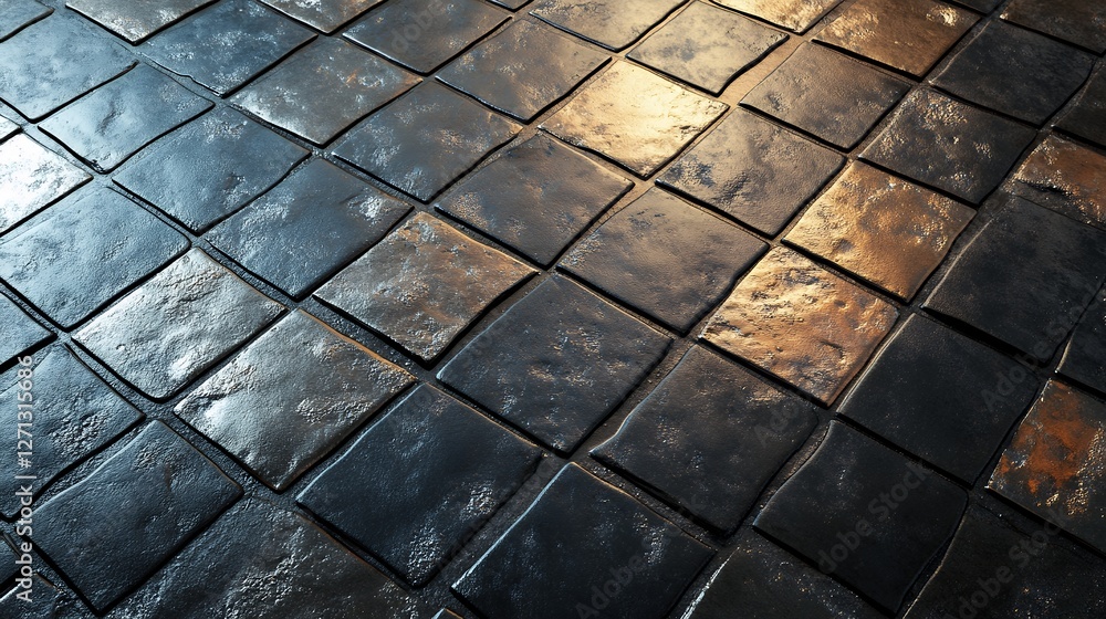 Close-Up View of Textured Black Tiles With Reflections in Modern Interior Design Close-Up View of Textured Black Tiles With Reflections in Modern Interior Design