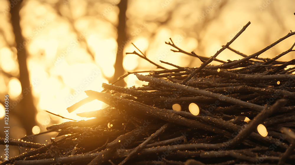 Fototapeta premium Winter Branches at Golden Hour Sunshine