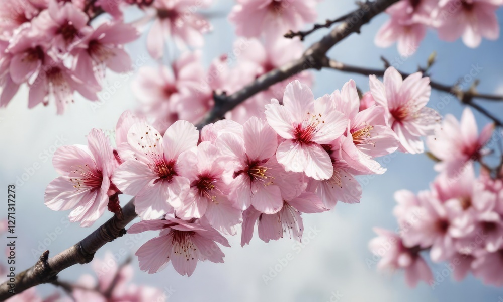 Close-up view of intricately painted cherry blossom flowers in watercolor, art, gentle, botanical, bloom Close-up view of intricately painted cherry blossom flowers in watercolor, art, gentle, botanical, bloom