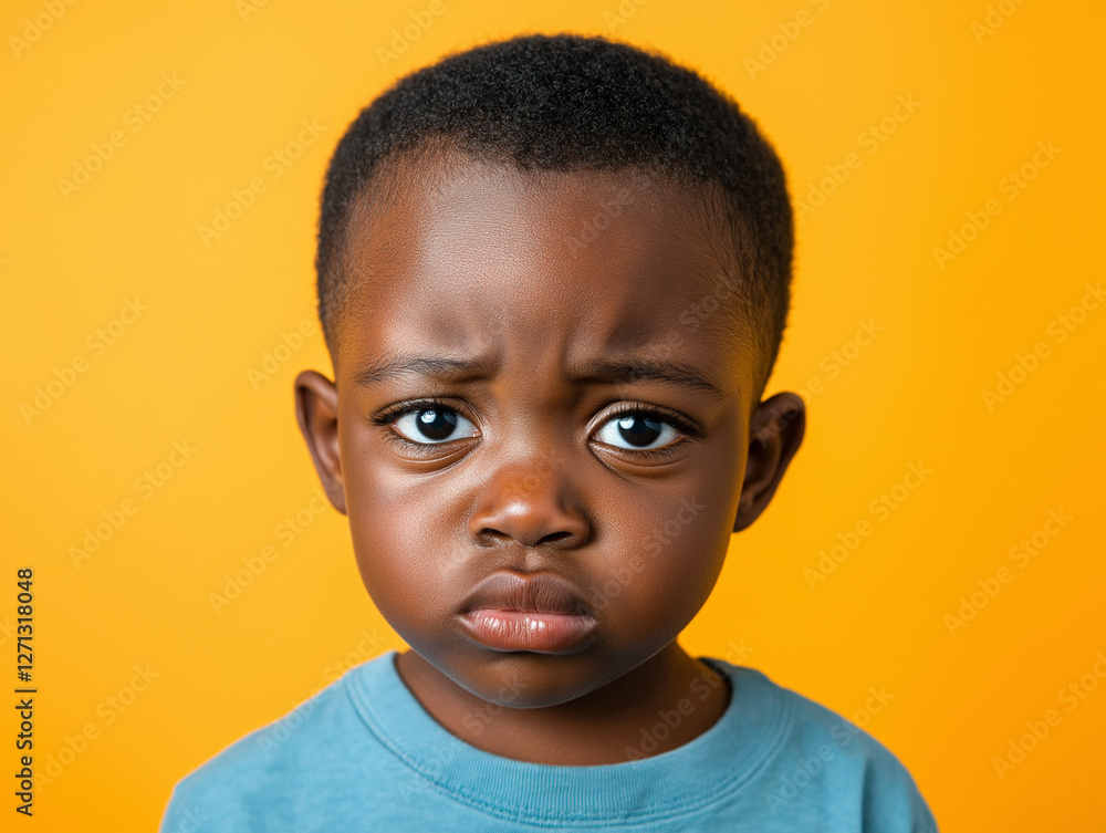 studio portrait of sad young black child isolated on yellow background studio portrait of sad young black child isolated on yellow background