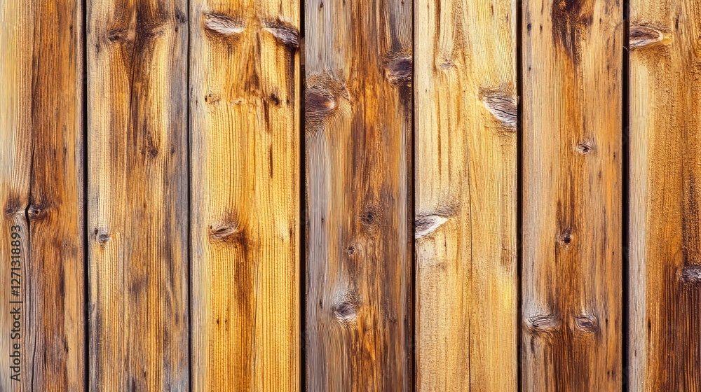 Naklejka premium Warm honey-toned wooden panel wall background with clean lines and polished surface, suitable for organic branding.