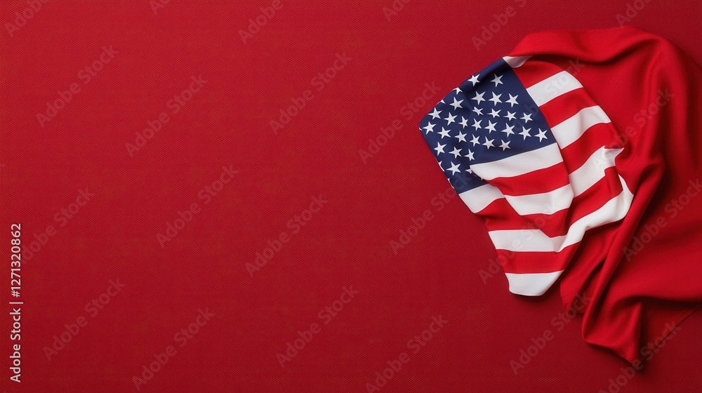 American flag displayed on a bold red background for patriotic themes and celebrations American flag displayed on a bold red background for patriotic themes and celebrations