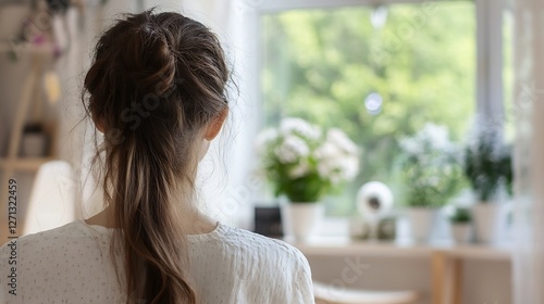 Contemplative Young Woman Enjoying the View of a Lush Green Garden from Her Cozy Home : Generative AI Free Download Contemplative Young Woman Enjoying the View of a Lush Green Garden from Her Cozy Home : Generative AI - GFXLoad