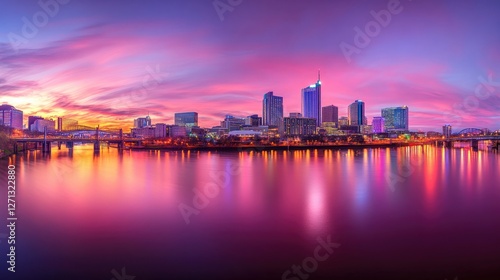Nashville Skyline at Sunset with Vibrant Colors