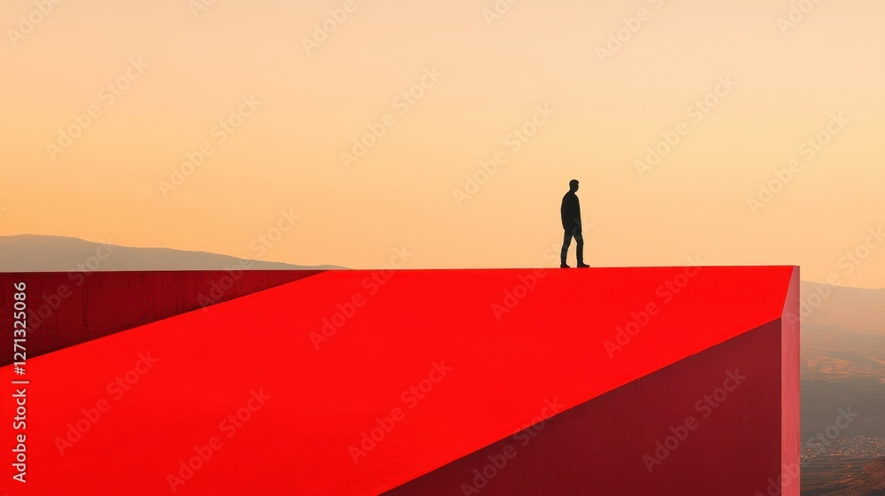 Walking on bold red rooftop at sunset Walking on bold red rooftop at sunset