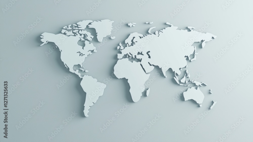 World map infographic concept. Minimalist 3D World Map in Monochrome Style with Labeled Continents and Countries World map infographic concept. Minimalist 3D World Map in Monochrome Style with Labeled Continents and Countries