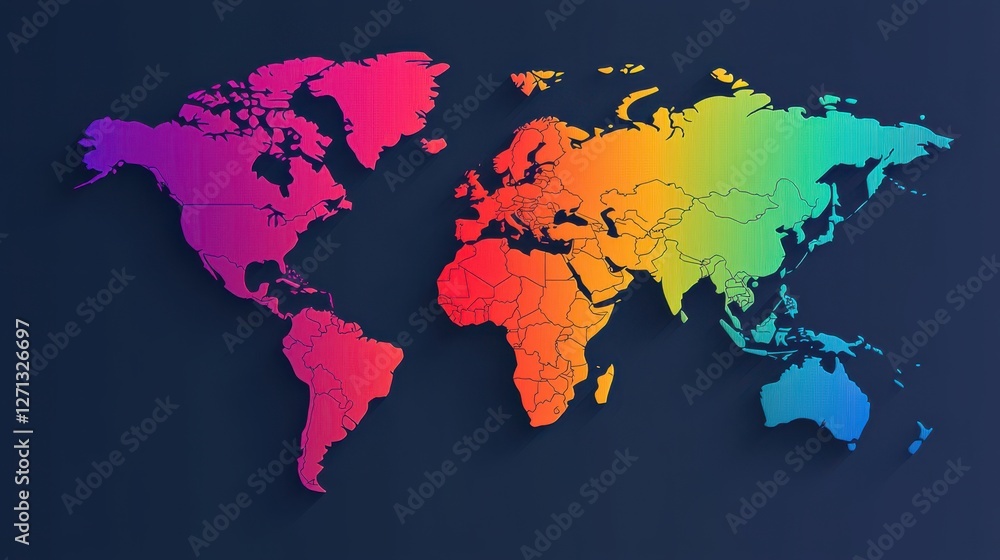 World map infographic concept. Vibrant Gradient 3D World Map Depicting Continents and Oceans World map infographic concept. Vibrant Gradient 3D World Map Depicting Continents and Oceans
