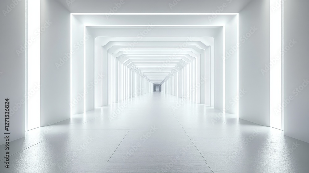Abstract futuristic white corridor. Design and hallway concept. 3D Rendering Abstract futuristic white corridor. Design and hallway concept. 3D Rendering