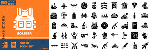 Soldier Solid Editable Icons set. Vector illustration in modern thin solid style of soldier icons: . Army, battle, conflict, etc