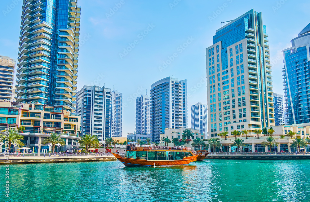 Dhow cruise along Dubai Marina in Dubai, UAE