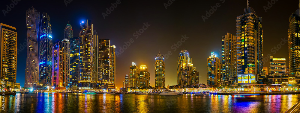 Evening skyline of Dubai Marina, UAE