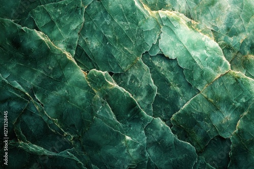 An exquisite texture featuring cracked green stone, accentuated by detailed veins and a rough surface, showcasing the material's inherent beauty and raw geological character. photo