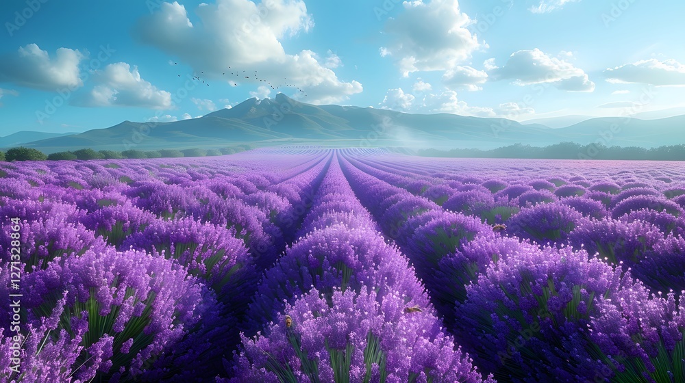 Obraz premium a vast field of lavender being planted row by row dddffadeedebffbb AI generated illustration