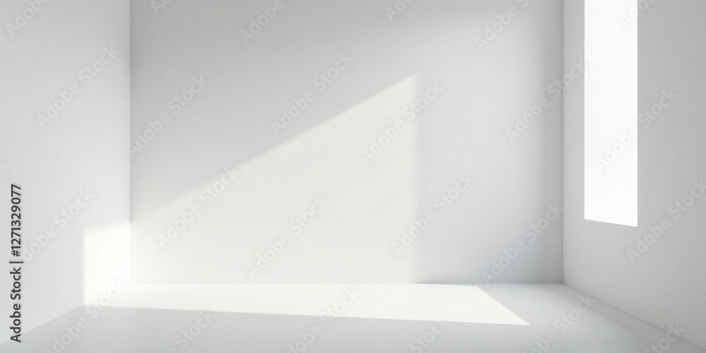 Fototapeta premium Serene Minimalist Room with Sunlight Illuminating a Corner and a High Window
