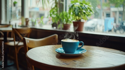 Wallpaper Mural Aromatic Coffee Break: Steaming Cappuccino by the Window Torontodigital.ca