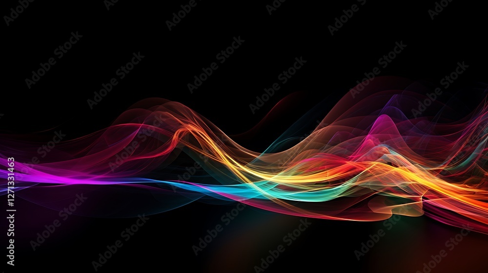 Naklejka premium Colorful abstract waves, dark background, design element, website banner.