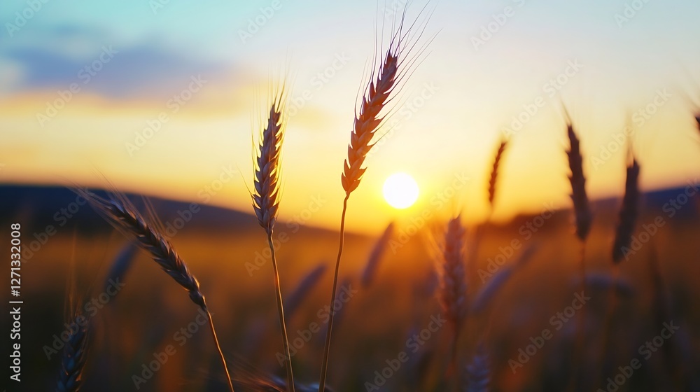 Golden Wheat Field Swaying Gently Under the Setting Sun's Glow : Generative AI Golden Wheat Field Swaying Gently Under the Setting Sun's Glow : Generative AI