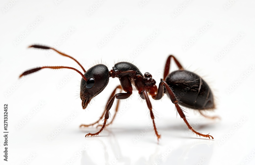 Macro close-up of ant on transparent background. Insect detailed anatomy legs, antennae, body structure. Black insect pest, ant stands. Wildlife still life front view design element. Macro close-up of ant on transparent background. Insect detailed anatomy legs, antennae, body structure. Black insect pest, ant stands. Wildlife still life front view design element.