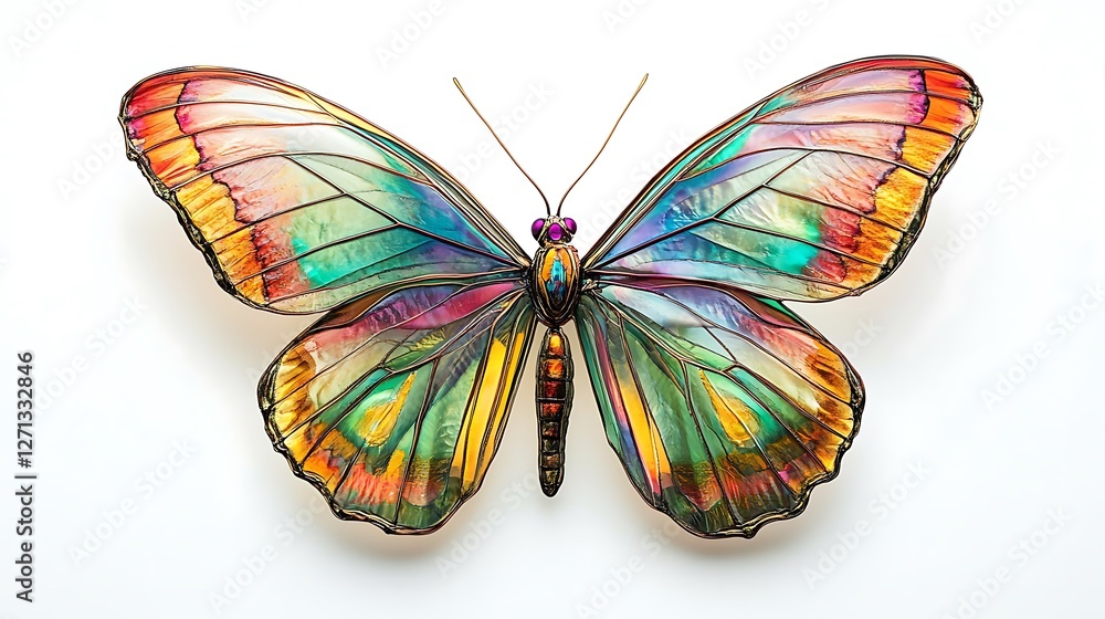 Colorful butterfly art, studio shot, white background, nature decor. Colorful butterfly art, studio shot, white background, nature decor.