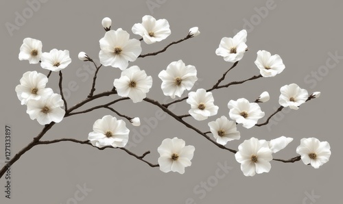 Wallpaper Mural Elegant white flowers blooming on a branch against a soft gray background, symbolizing spring Torontodigital.ca