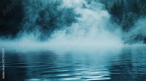 Wallpaper Mural Abstract background with ripples on the water surface, a calm nature scene with fog and mist in shades of blue. Torontodigital.ca