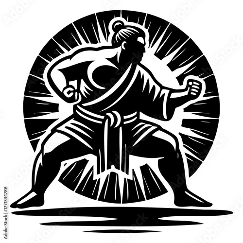 Black and White Sumo Wrestler in Fighting Stance