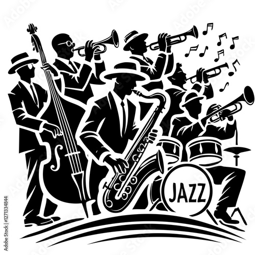 Black and White Jazz Band Illustration