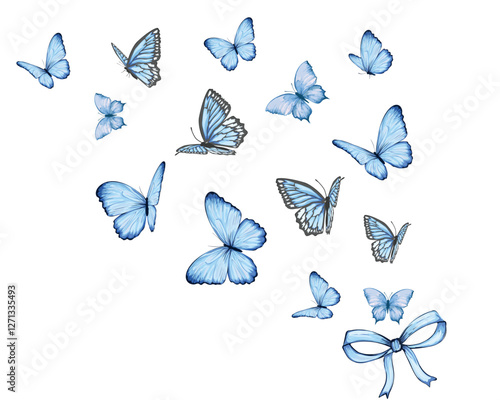 watercolor blue Butterly hand drawn design