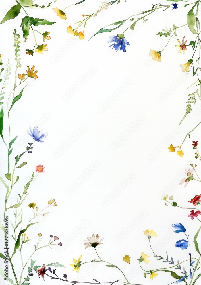 Tiny wildflowers frame watercolor background illustration. Tiny wildflowers frame watercolor background illustration.