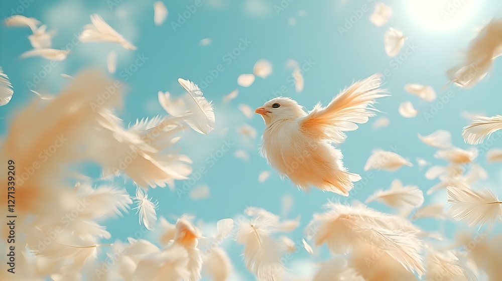 Fototapeta premium Floating white feathers