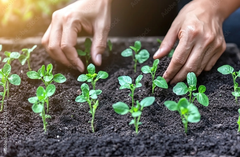 Planting Young Seedlings: Cultivating Growth in Rich Soil, Nurturing New Life with Care and Patience. Gardening Essentials. Planting Young Seedlings: Cultivating Growth in Rich Soil, Nurturing New Life with Care and Patience. Gardening Essentials.