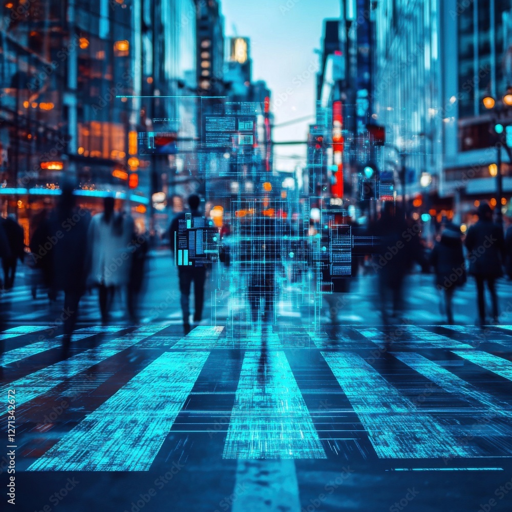custom made wallpaper toronto digitalFuturistic city street with digital overlays.