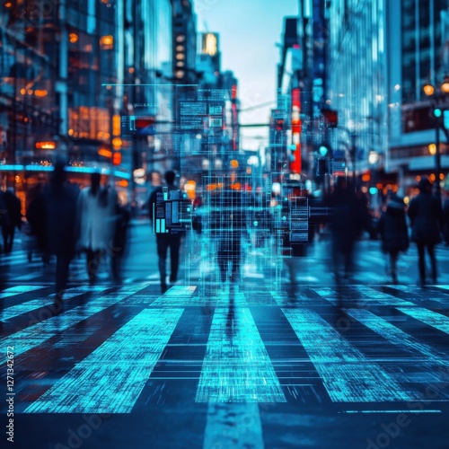 Wallpaper Mural Futuristic city street with digital overlays. Torontodigital.ca