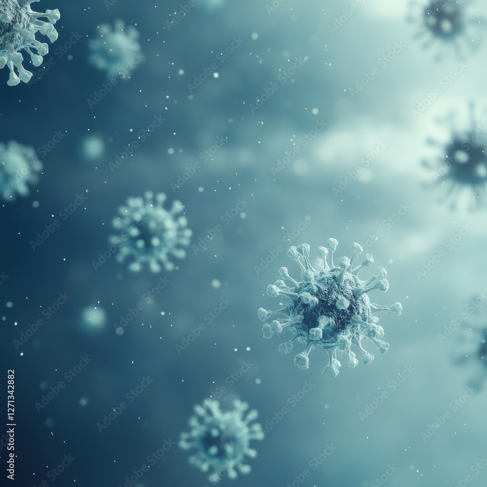 Obraz premium Microscopic view of virus particles in blue.
