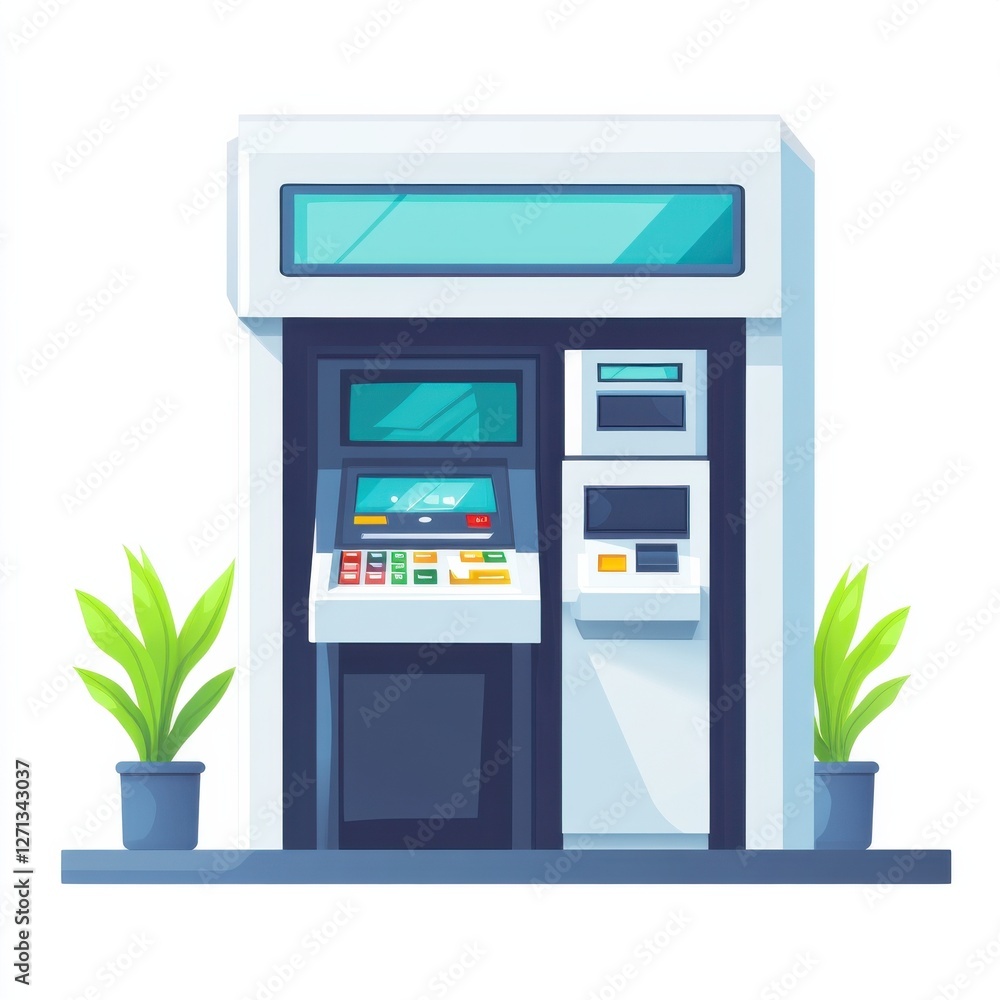 Modern ATM machine with plants nearby. Modern ATM machine with plants nearby.